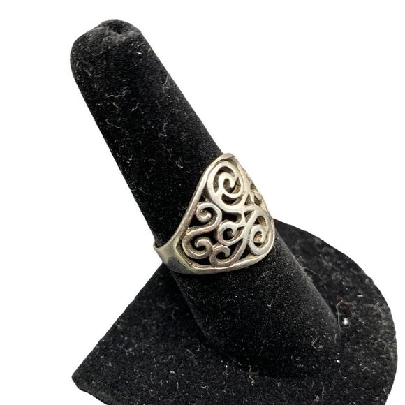 Vintage Cut Out Scrolls Sterling Silver 925 ring size 7.5 - Picture 4 of 8